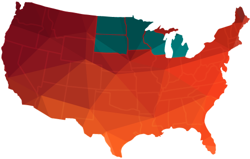 Service Area showing a map of the United States with Minnesota, South Dakota, North Dakota, Wisconsin, and Michigan highlighted