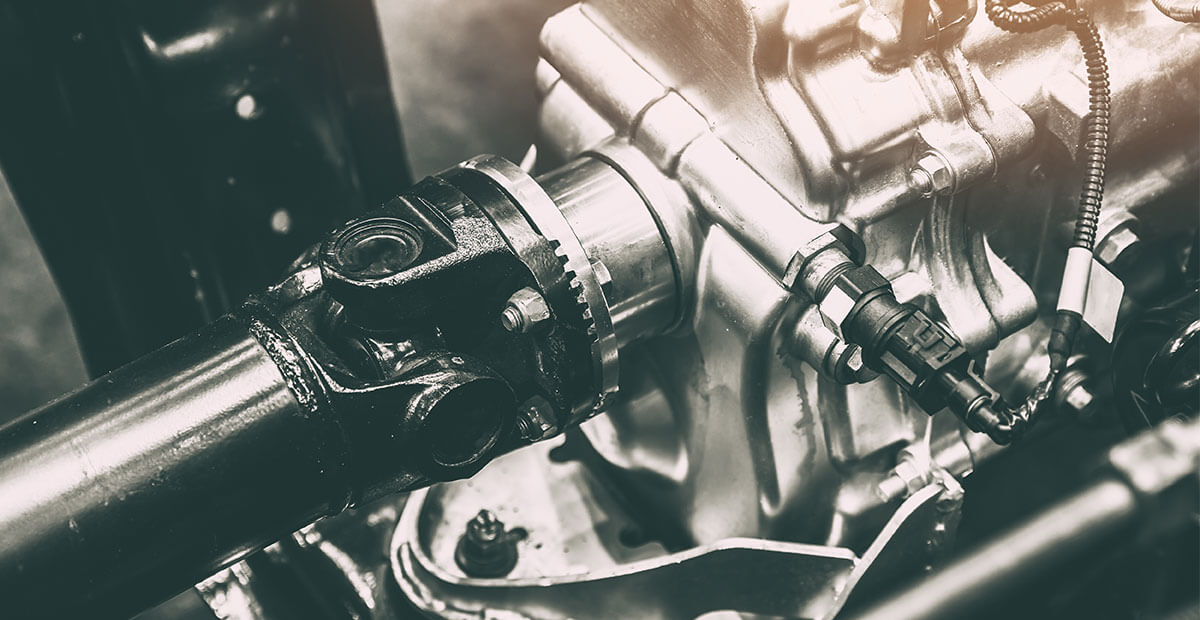 Close up of a large commercial vehicle driveshaft